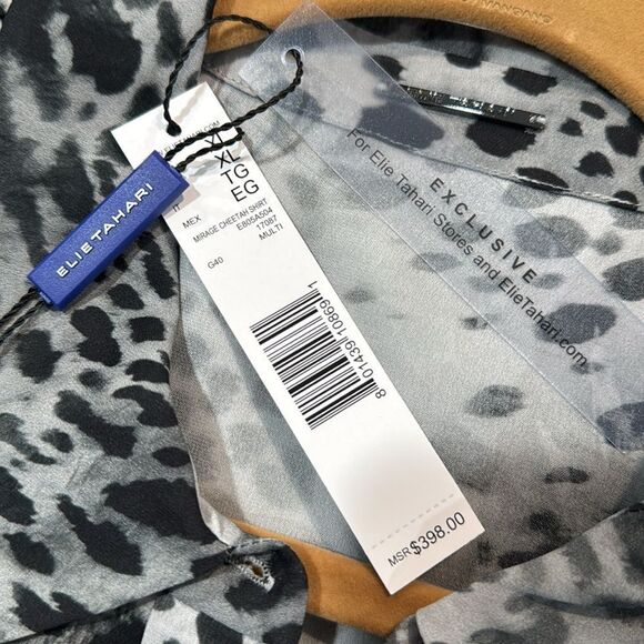 ELIE TAHARI MIRAGE CHEETAH BUTTON DOWN SHIRT - Picture 12 of 13